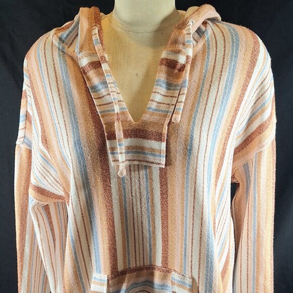 Roxy Women Waves & Rays Terry Striped Poncho Baja Hoodie Hippie Beach Size L - Picture 1 of 4